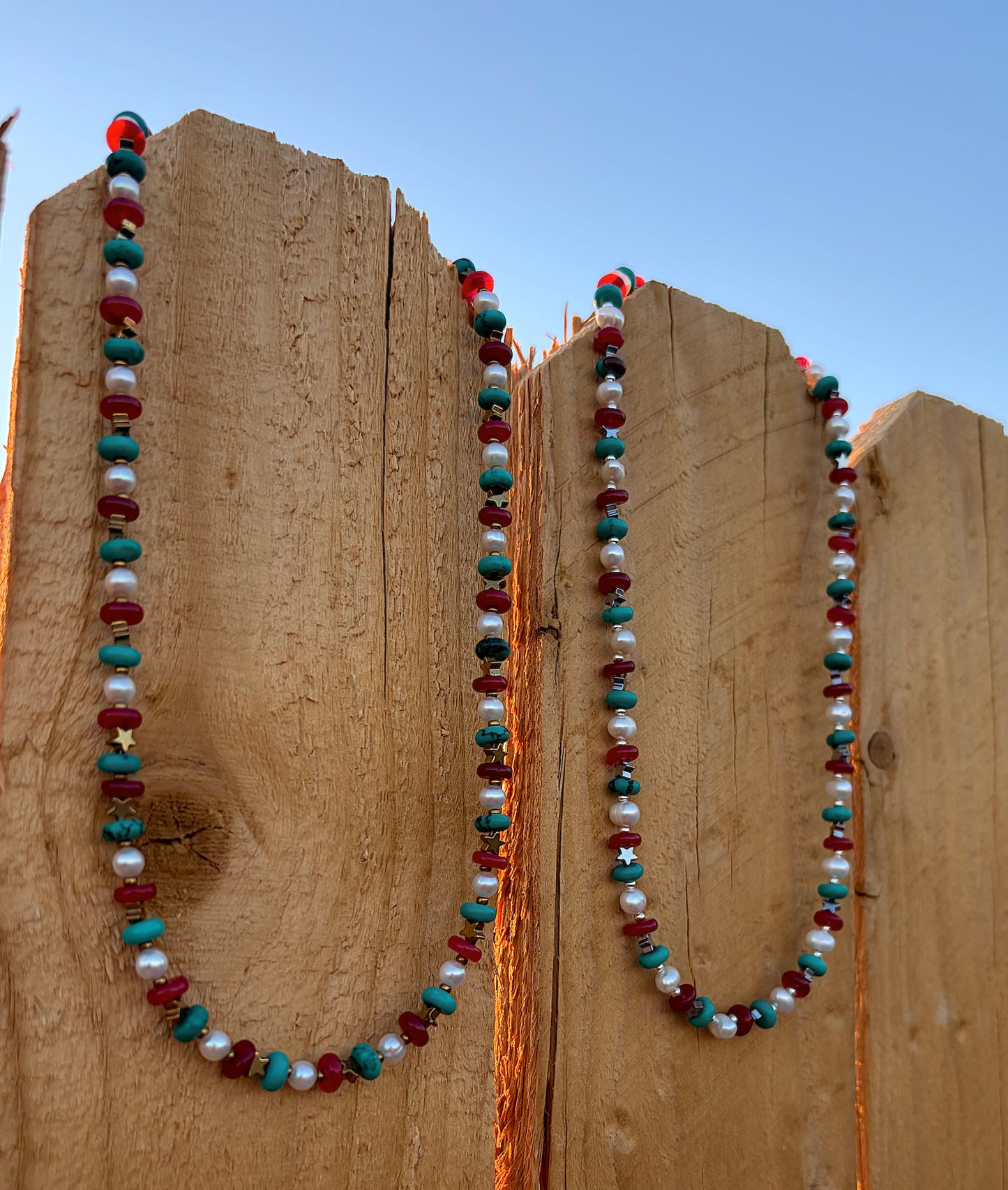 Silver Star Red, white and blue necklace