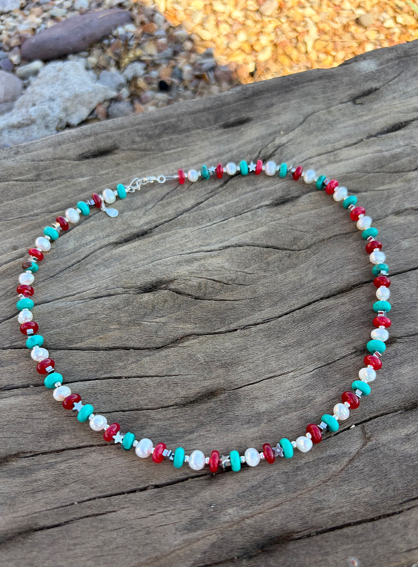 Silver Star Red, white and blue necklace