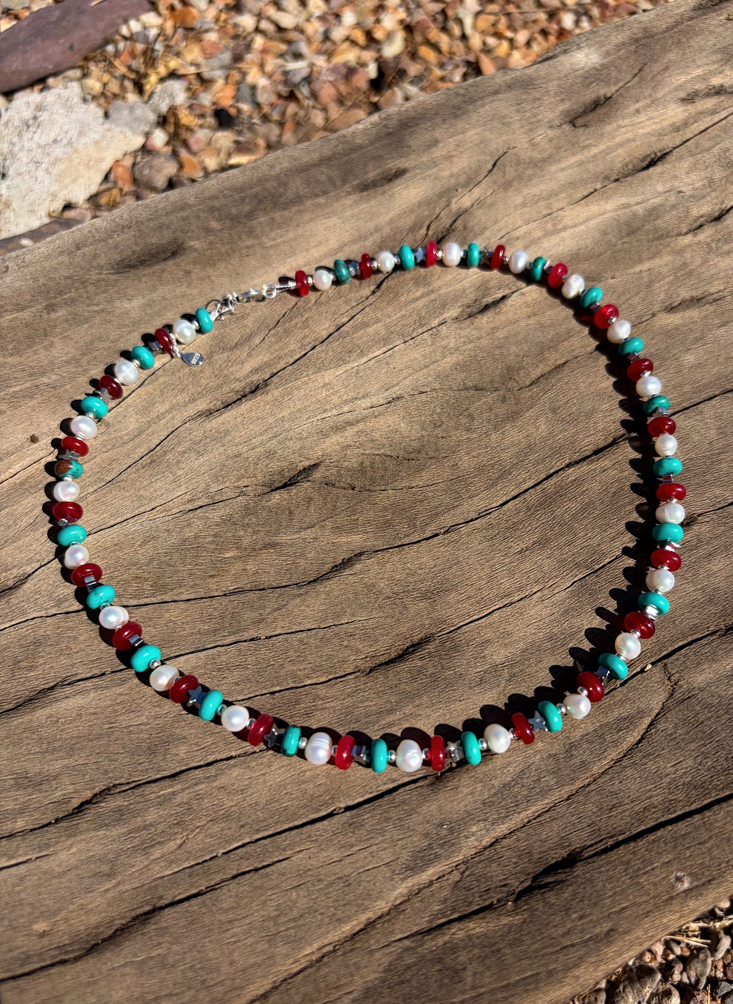 Silver Star Red, white and blue necklace